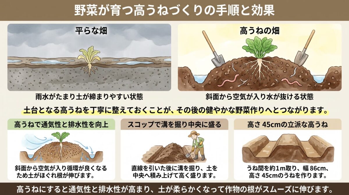 畑づくりの第一歩となる畝づくり|野菜がよく育つ理由と作業手順