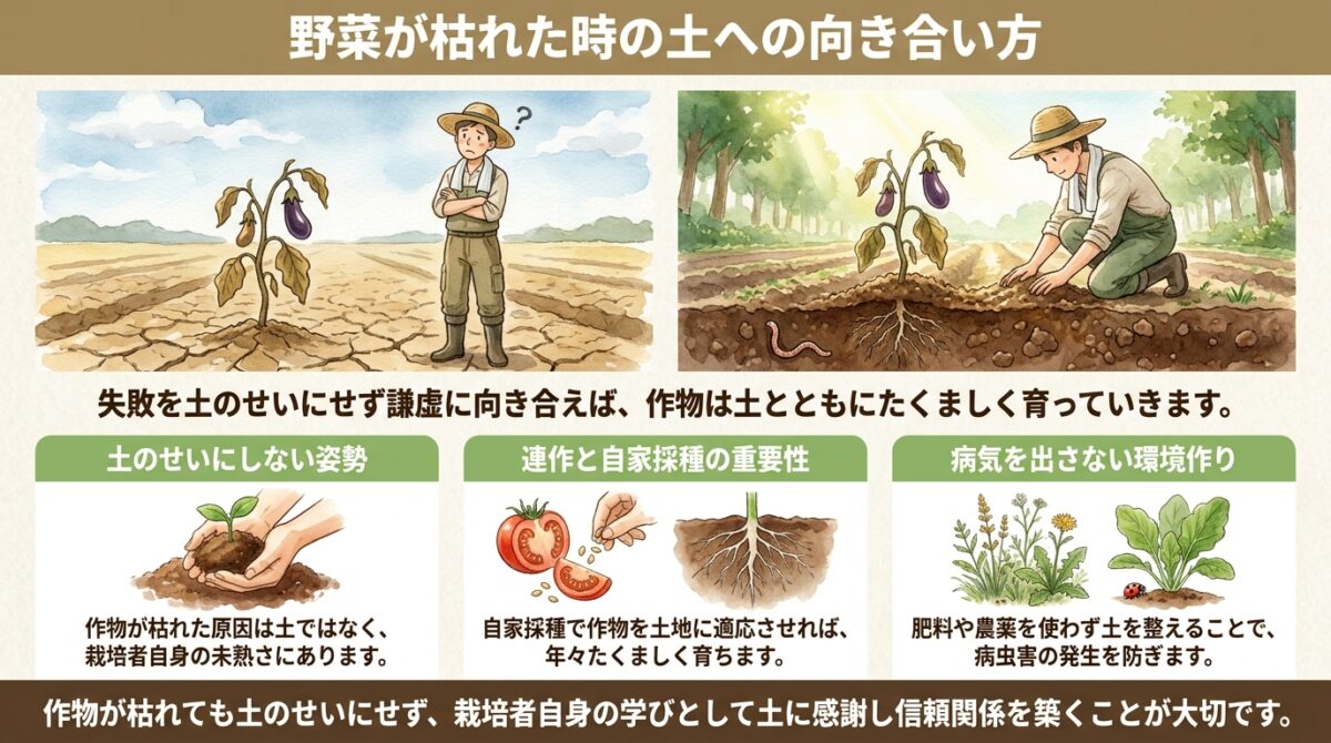 【自然栽培】野菜が枯れたときの向き合い方と土の秘密|連作や疑問への回答