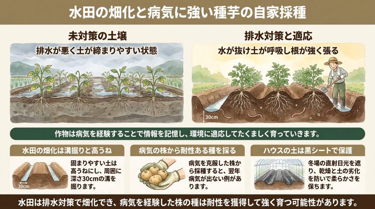 水田の畑化と病気に強い種芋の自家採種